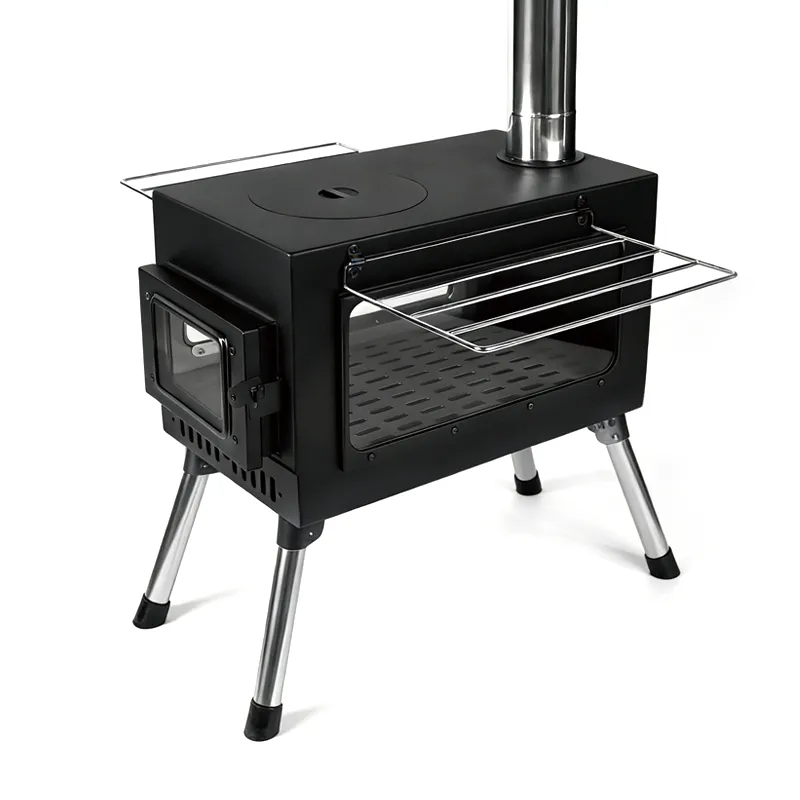 Bilateral window black camping tent stove