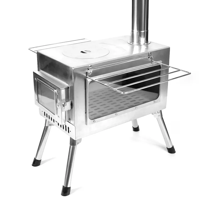 Large stainless steel single-window tent stove