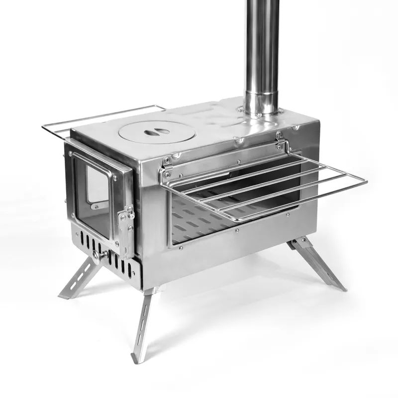 Stainless steel large furnace door with bevel angle double-window tent stove