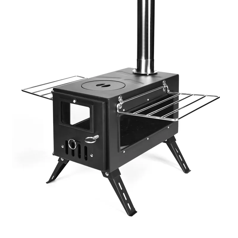 Black heating right-angle double-window tent stove