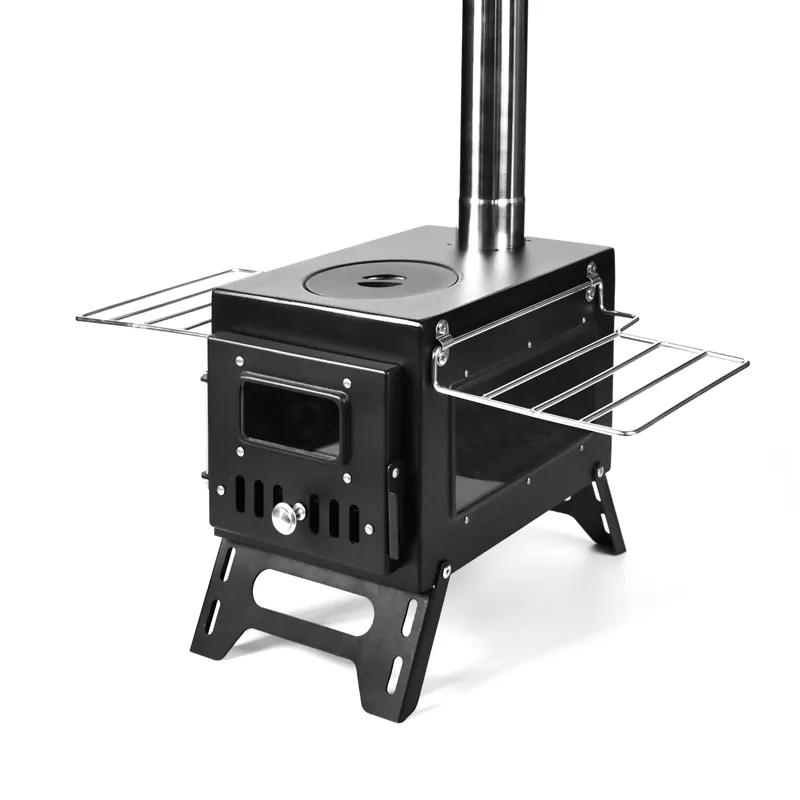Black small single-window tent stove