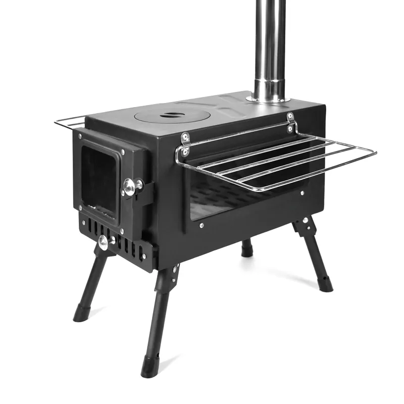 Black single-window integrated tent stove
