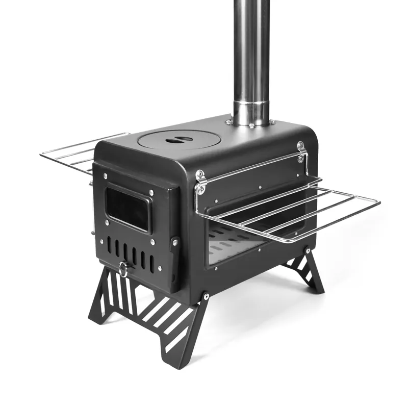 Black single-window diamond tent stove
